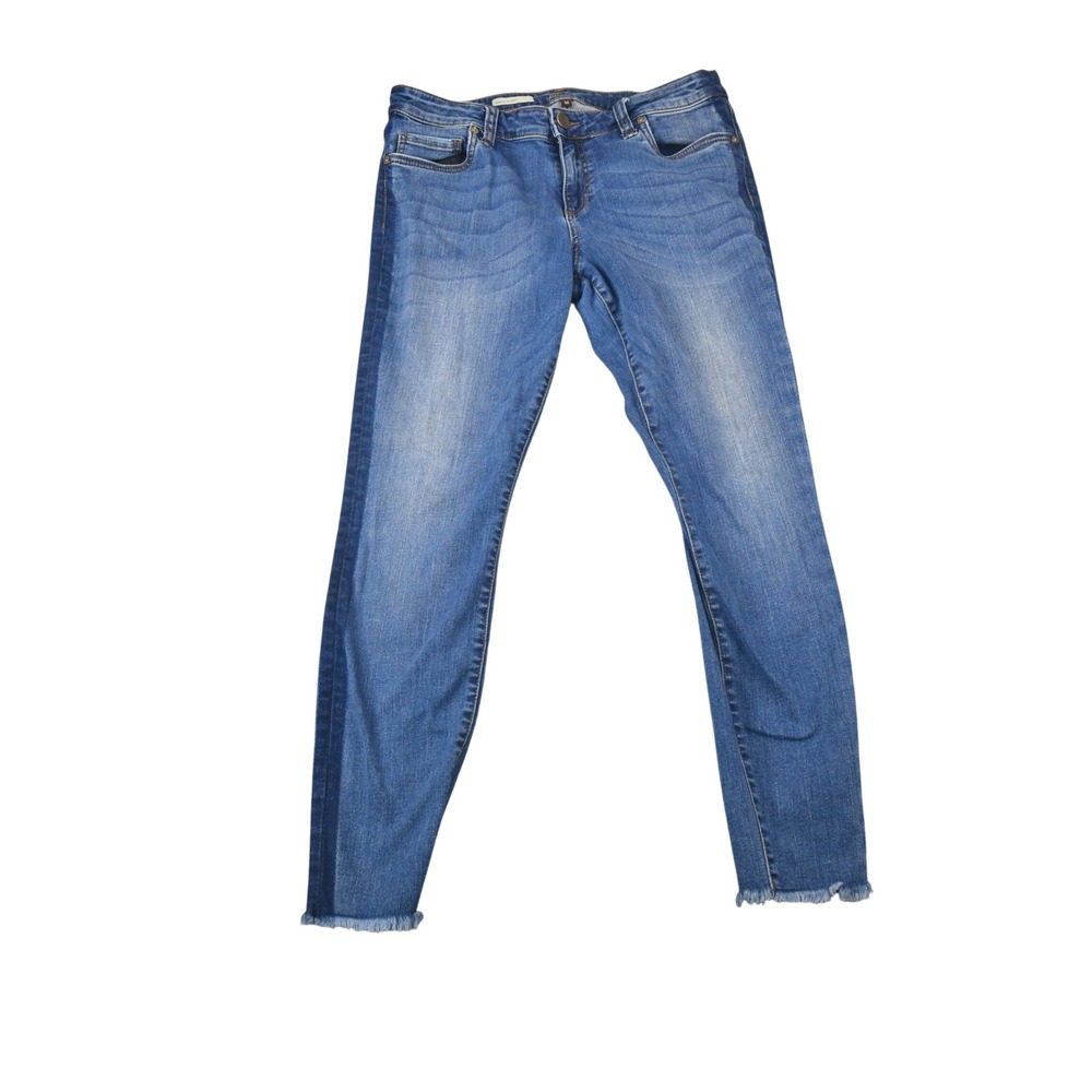 Kut from the Kloth Ankle Skinny Jeans Womens 12 Blue Frayed Side Stripe Denim